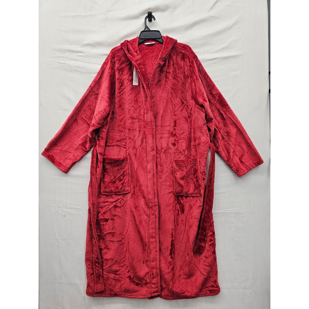 Rongtai Womens Hooded Robe Red Polyester Fleece Casual Size XXL